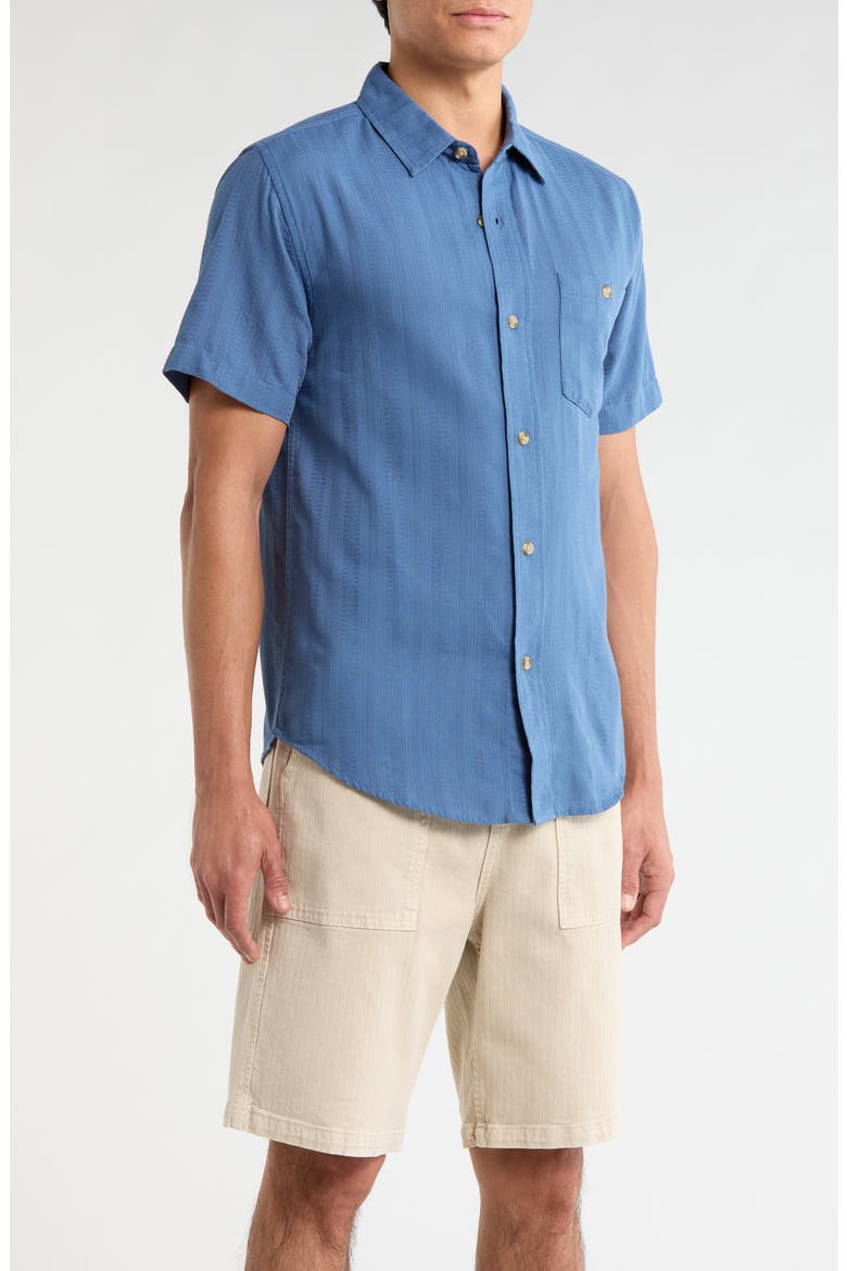 Caldera Stripe Jacquard Short Sleeve Button-Up Shirt, Alternate, color, FADED DENIM