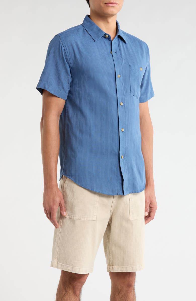 Seager Co Caldera Stripe Jacquard Short Sleeve Button-Up Shirt, Alternate, color, Faded Denim