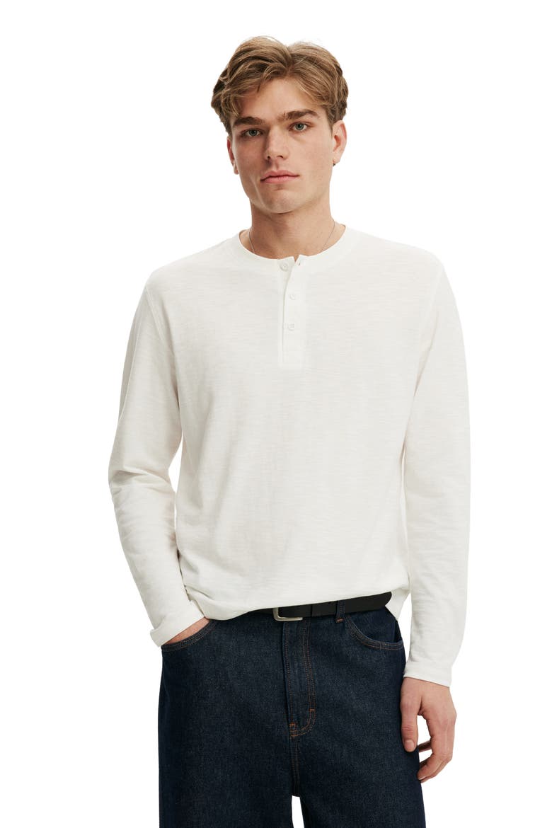 Men's Fitted Henley Long Sleeve T-Shirt, Main, color, Vintage White