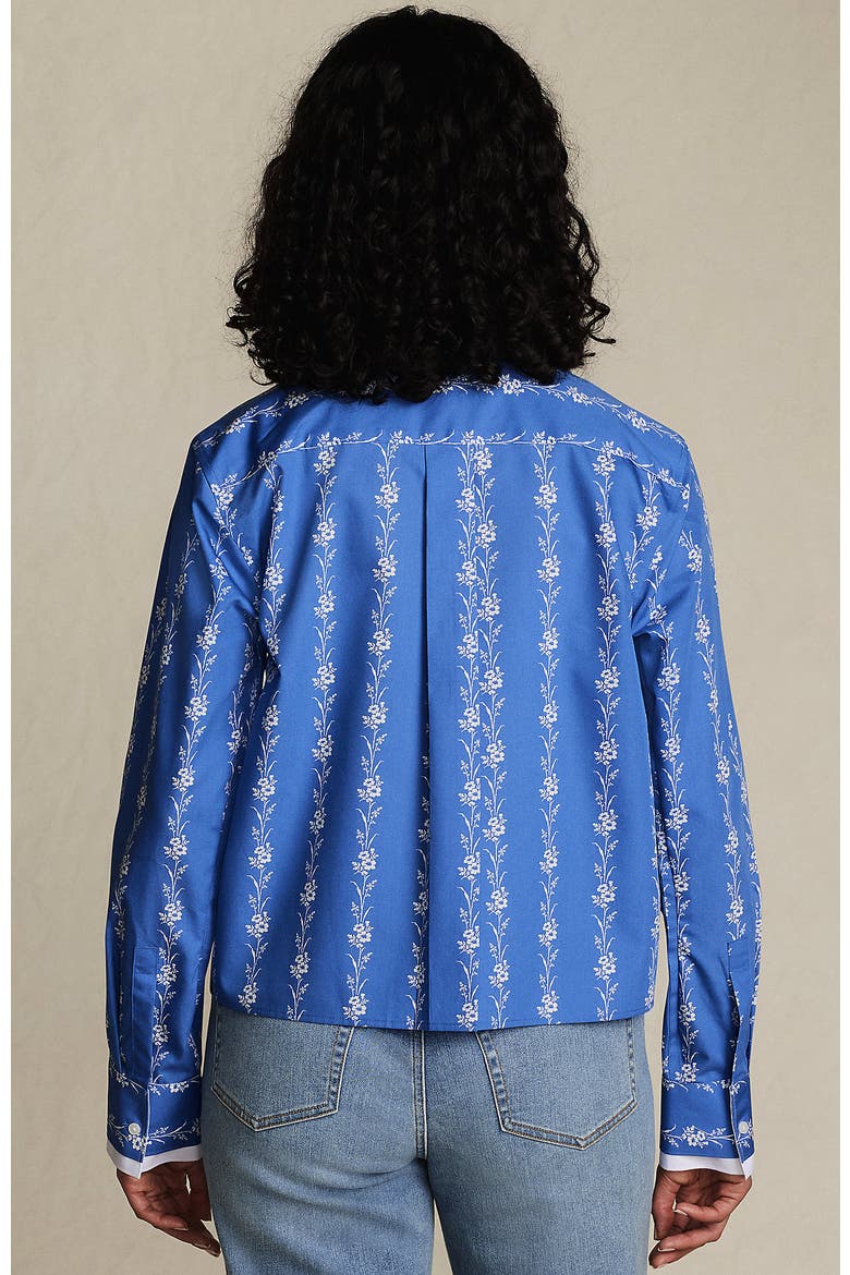 Easy Care Shirt with Removable Bow, Alternate, color, Muted Cobalt Floral Stripes