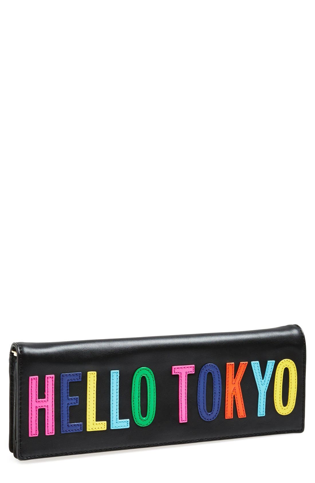 'hello tokyo' leather clutch, Main, color, BLACK