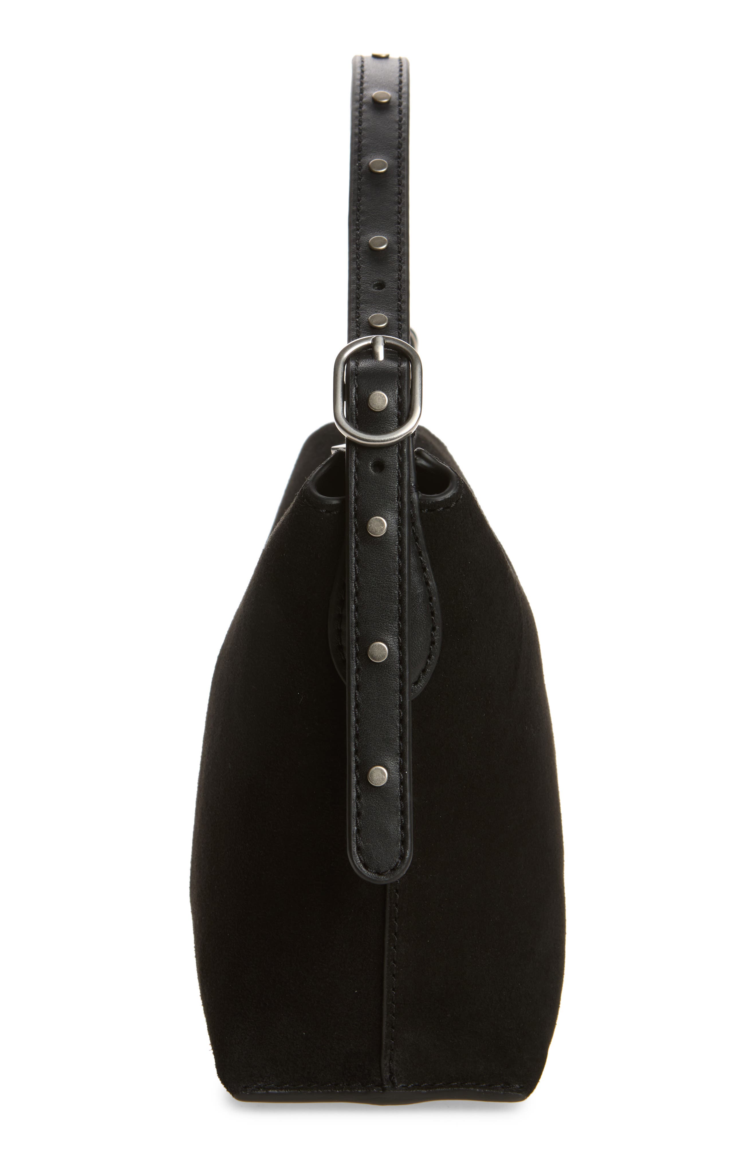 Vivian Stud Suede Shoulder Bag, Alternate, color, BLACK