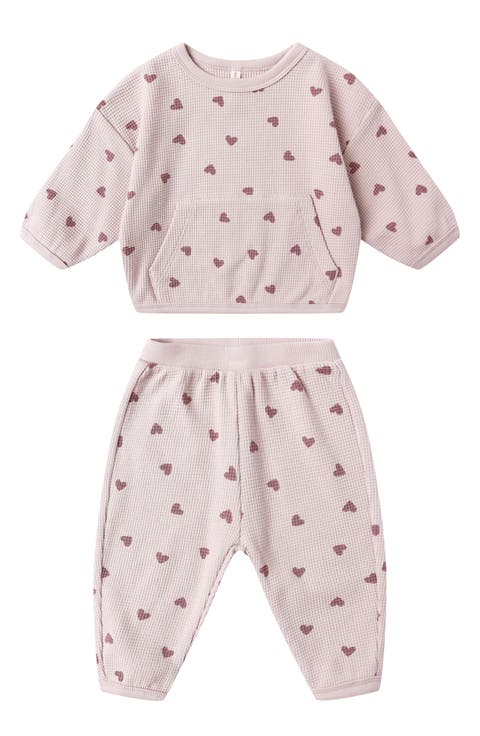 Heart Print Waffle Knit Organic Cotton Sweatshirt & Joggers Set (Baby)
