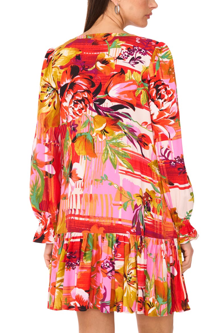 Floral Long Sleeve Minidress, Alternate, color, CREAM MULTI
