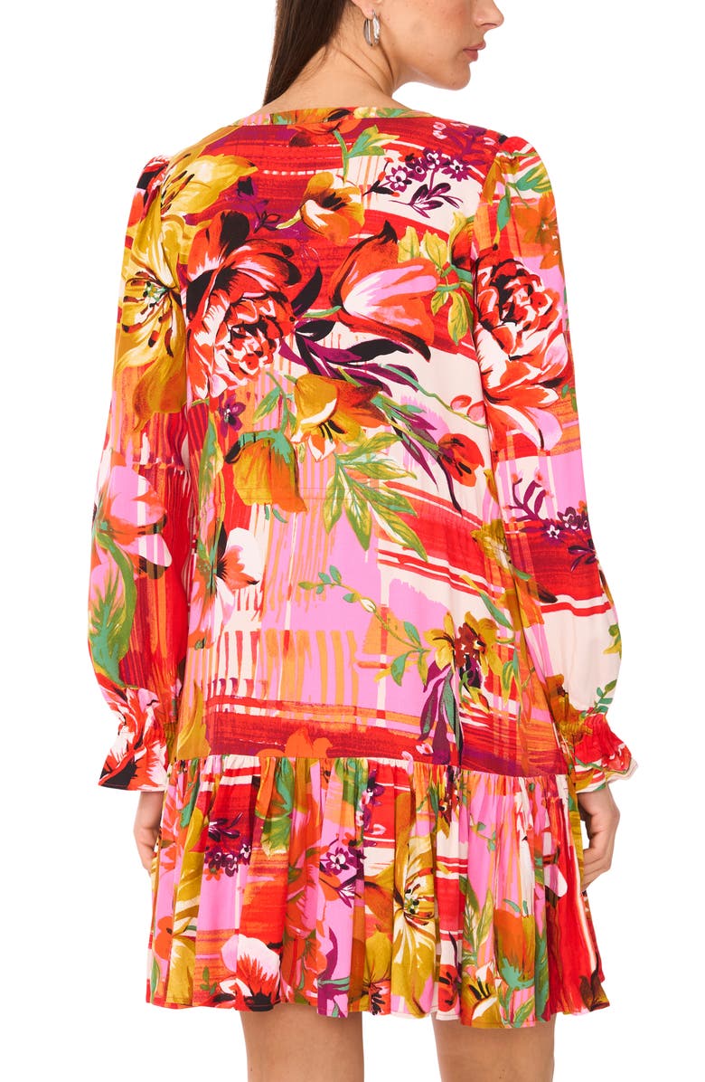 Vince Camuto Floral Long Sleeve Minidress, Alternate, color, Cream Multi