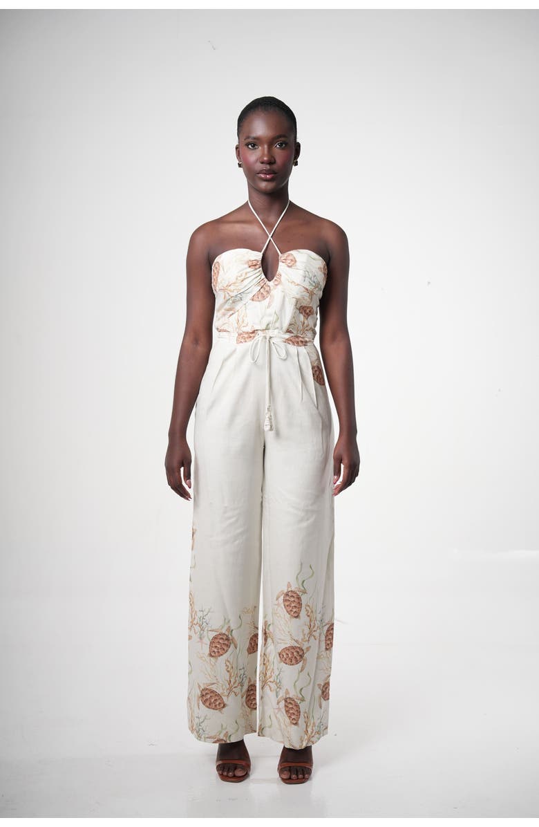 Sable Costamar Linen-blend Halter Wide-leg Jumpsuit, Alternate, color, Ivory (Off-White)