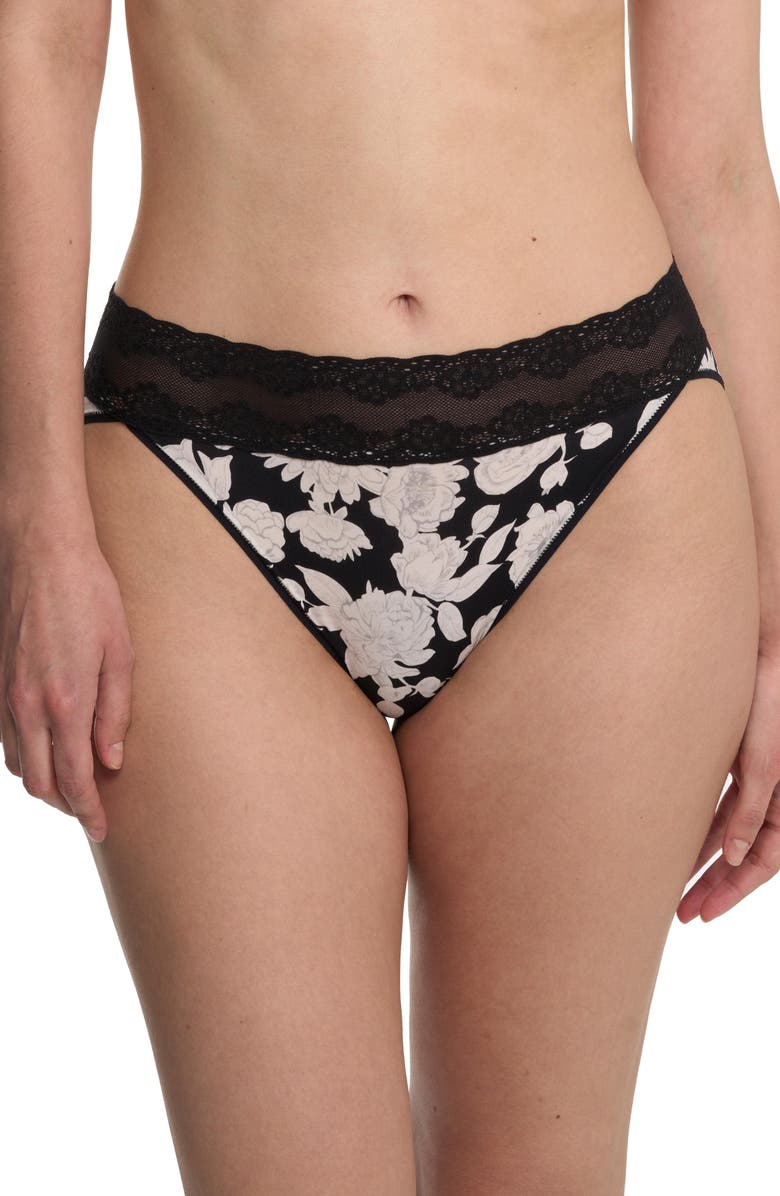 Natori Bliss Perfection One Size French Cut Brief, Main, color, Black Garden Rose Print