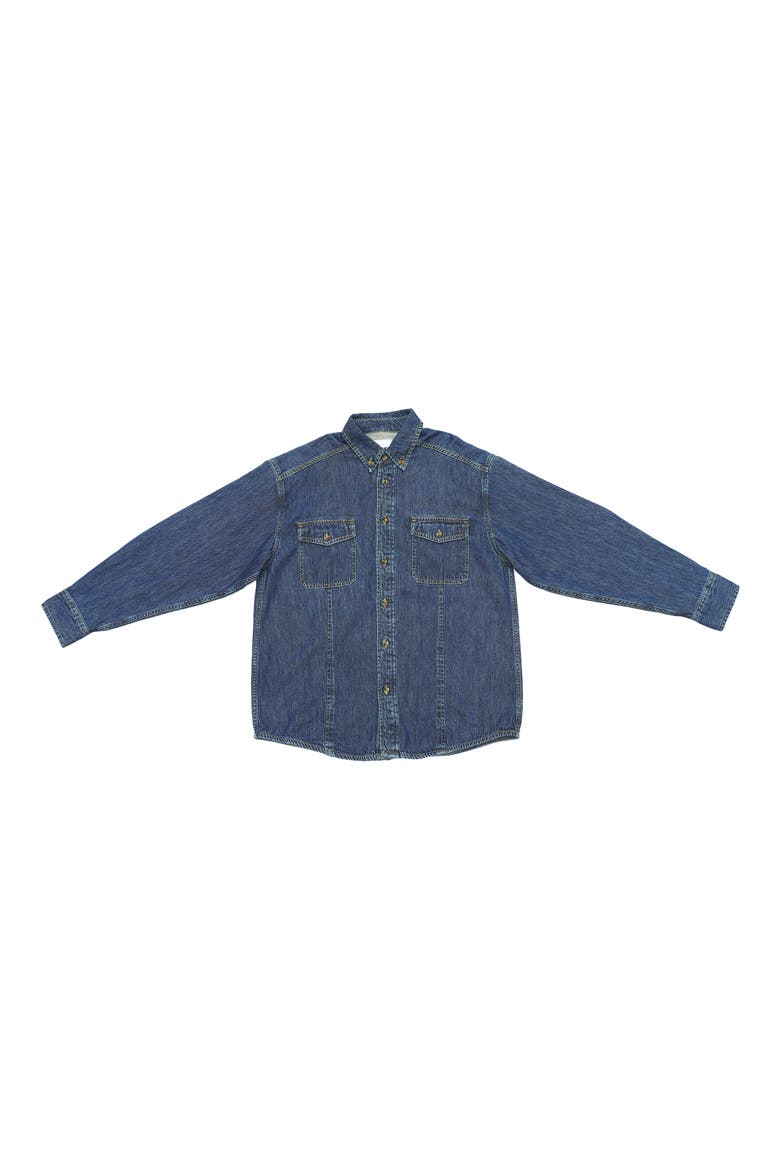 Oversize Denim Button-Up Shirt, Alternate, color, DARK BLUE