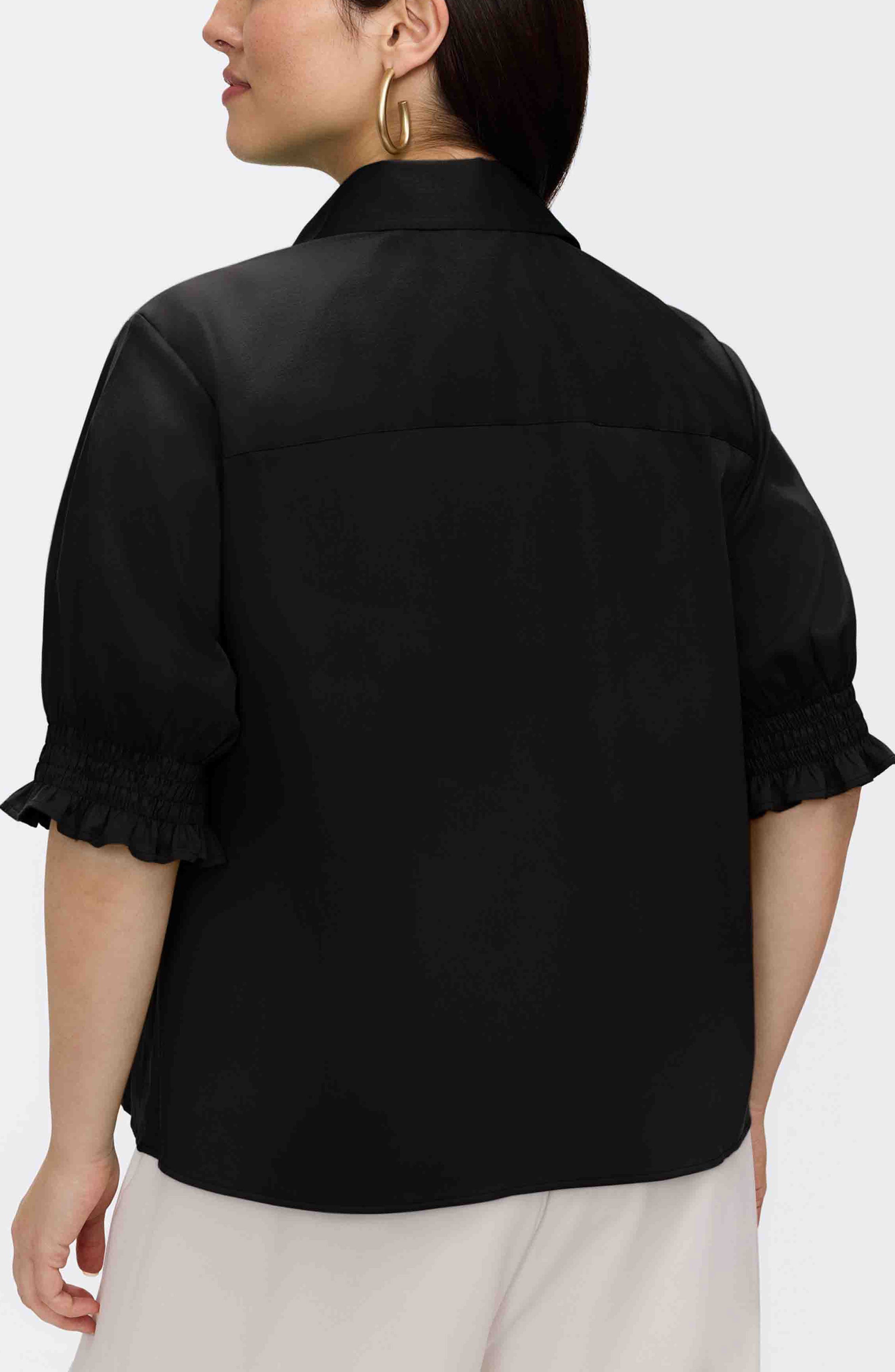 Vivienne Elbow Sleeve Matte Sateen Button-Up Shirt - image 2