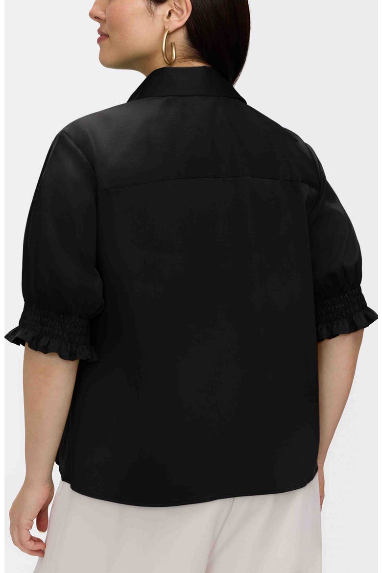 Vivienne Elbow Sleeve Matte Sateen Button-Up Shirt, Alternate, color, BLACK