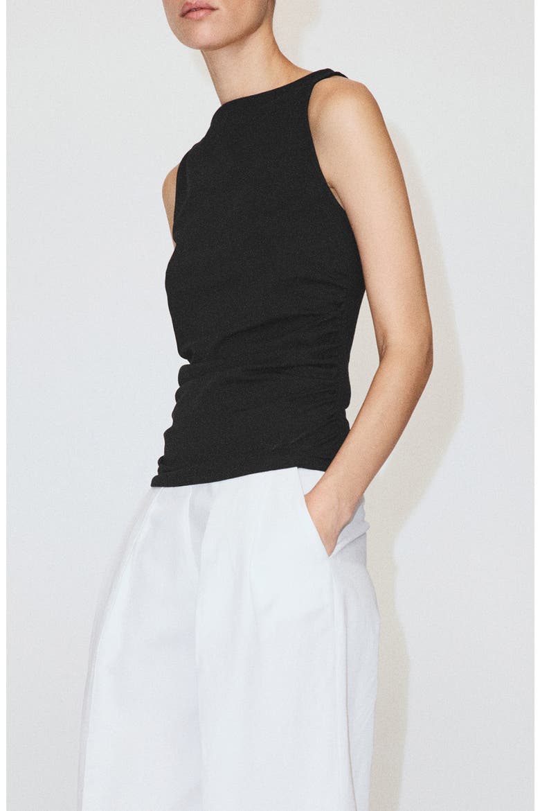Ruched Stretch Cotton Sleeveless Top, Alternate, color, BLACK