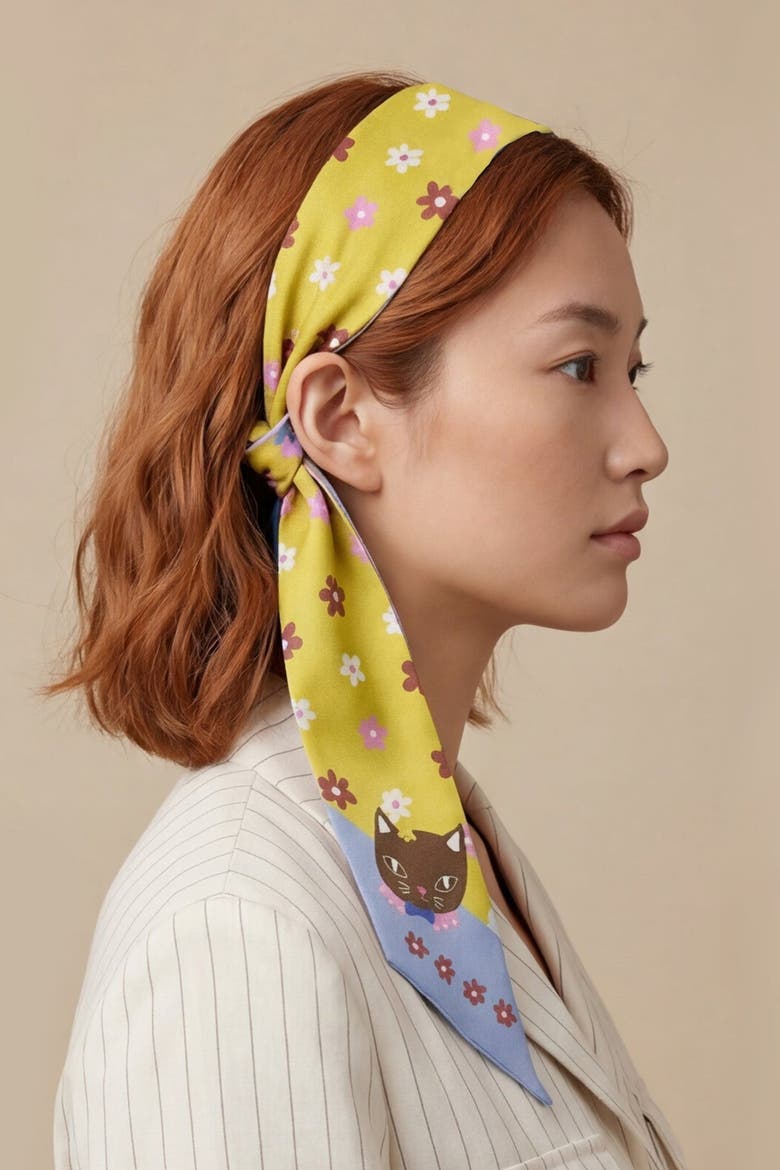 Chat Au Chocolat Twilly Ribbon Scarf, Alternate, color, Multicolor