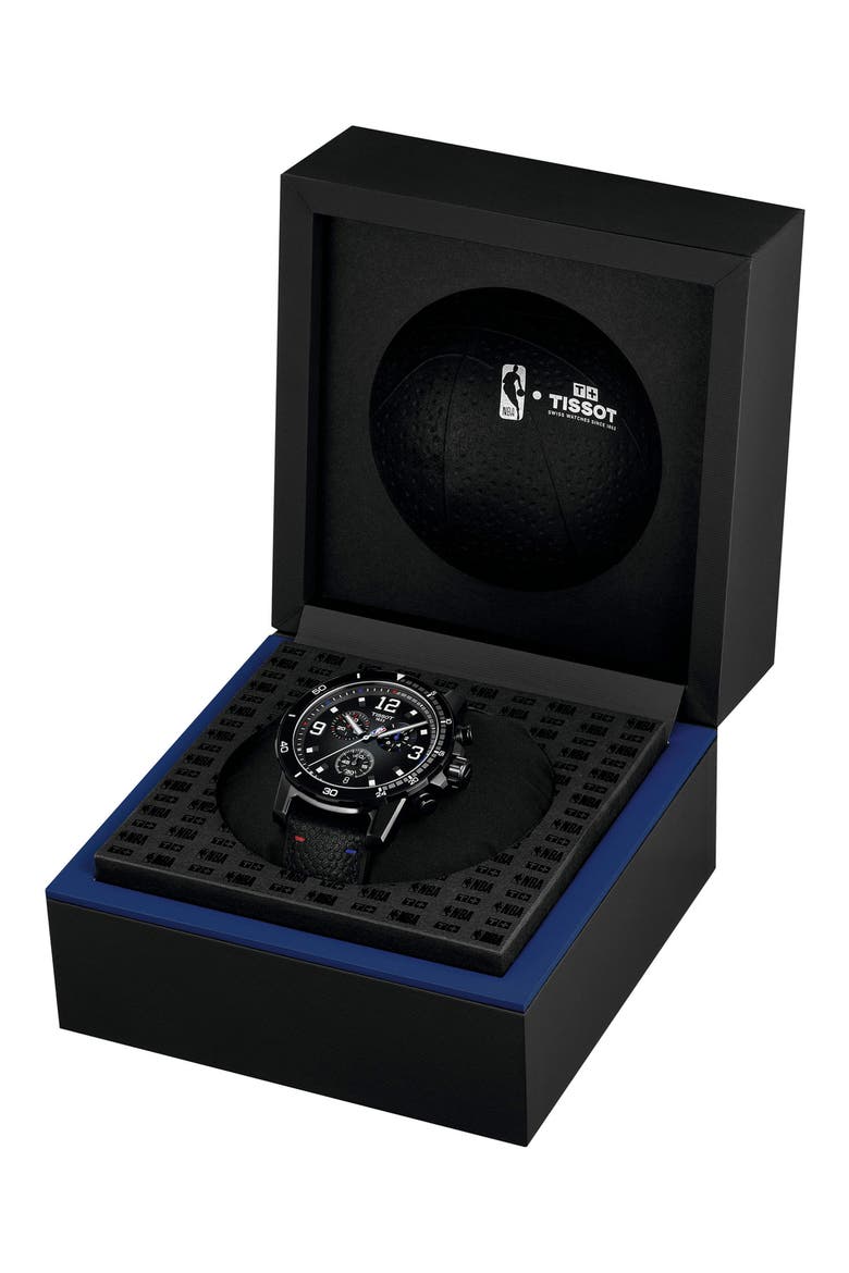 Supersport NBA Special Edition Chronograph Leather Strap Watch, 45.5mm, Alternate, color, BLACK