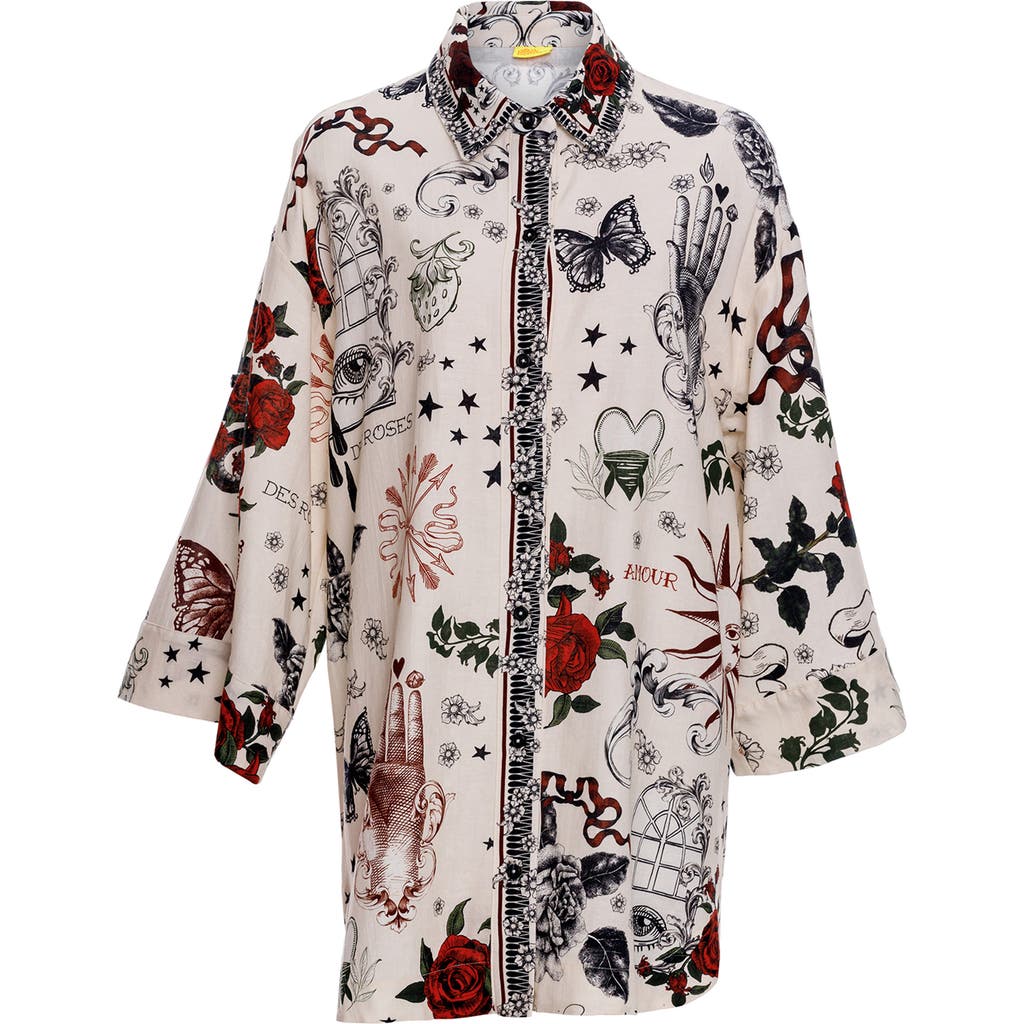 Agua Bendita Chrissy Thorn Cover-up Tunic In White Multicolor