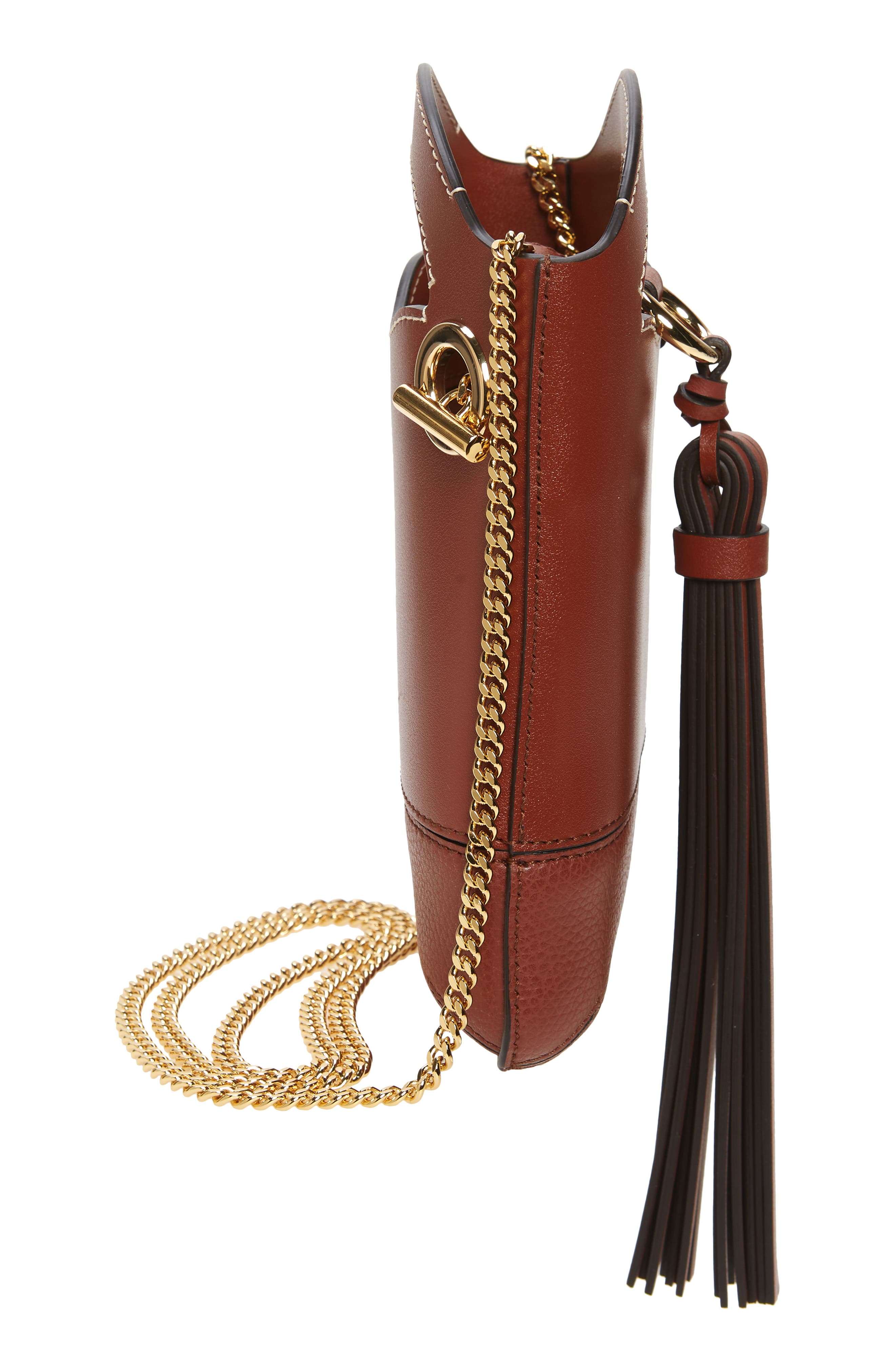 Chloè Walden Leather Phone Pouch, Alternate, color, SEPIA BROWN