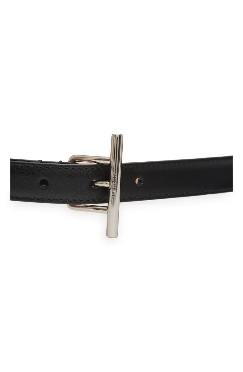 McQueen Sling Leather Belt, Alternate, color, Black/ Silver