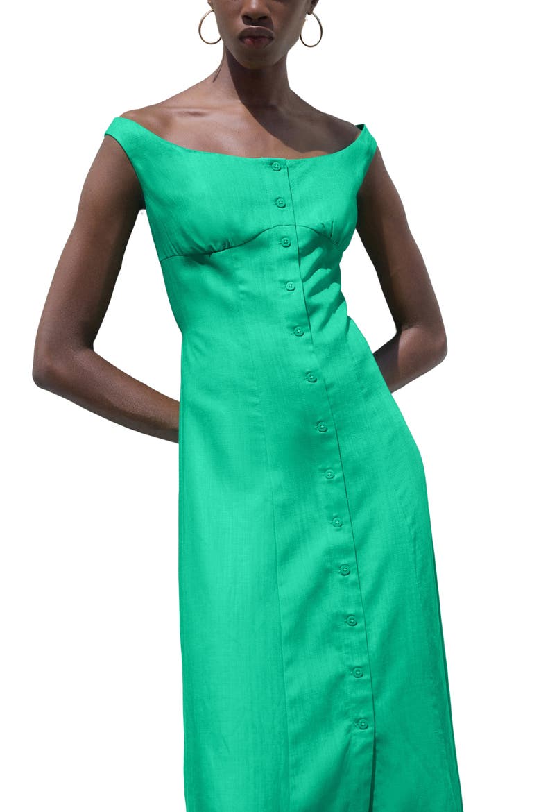 Button-Up Midi Dress, Alternate, color, GREEN