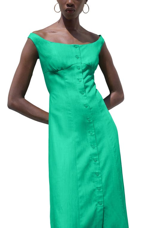 Mango Button-up Midi Dress In Green