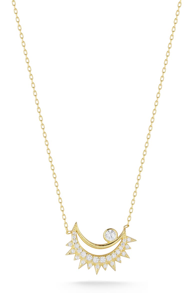 Cubic Zirconia Crescent Moon Pendant Necklace, Main, color, GOLD