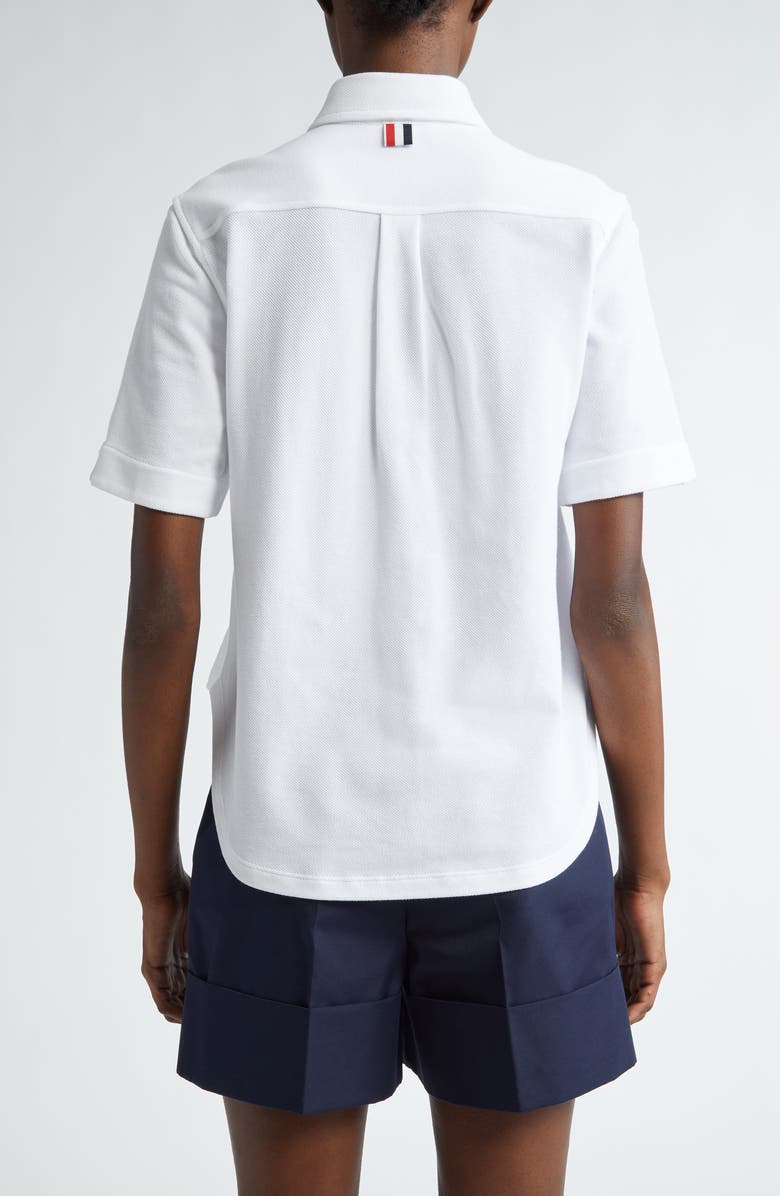 Thom Browne Embroidered Short Sleeve Cotton Button-Up Shirt, Alternate, color,