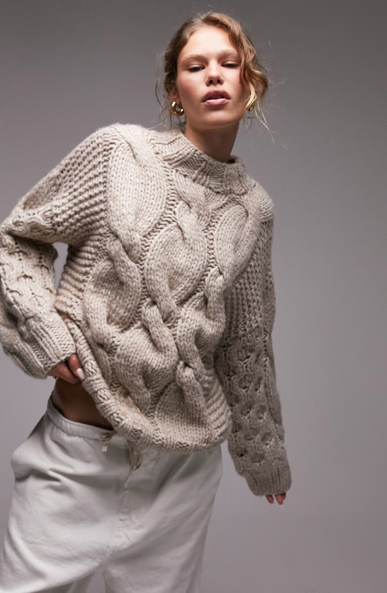 Topshop Chunky Cable Stitch Sweater, Main, color, 