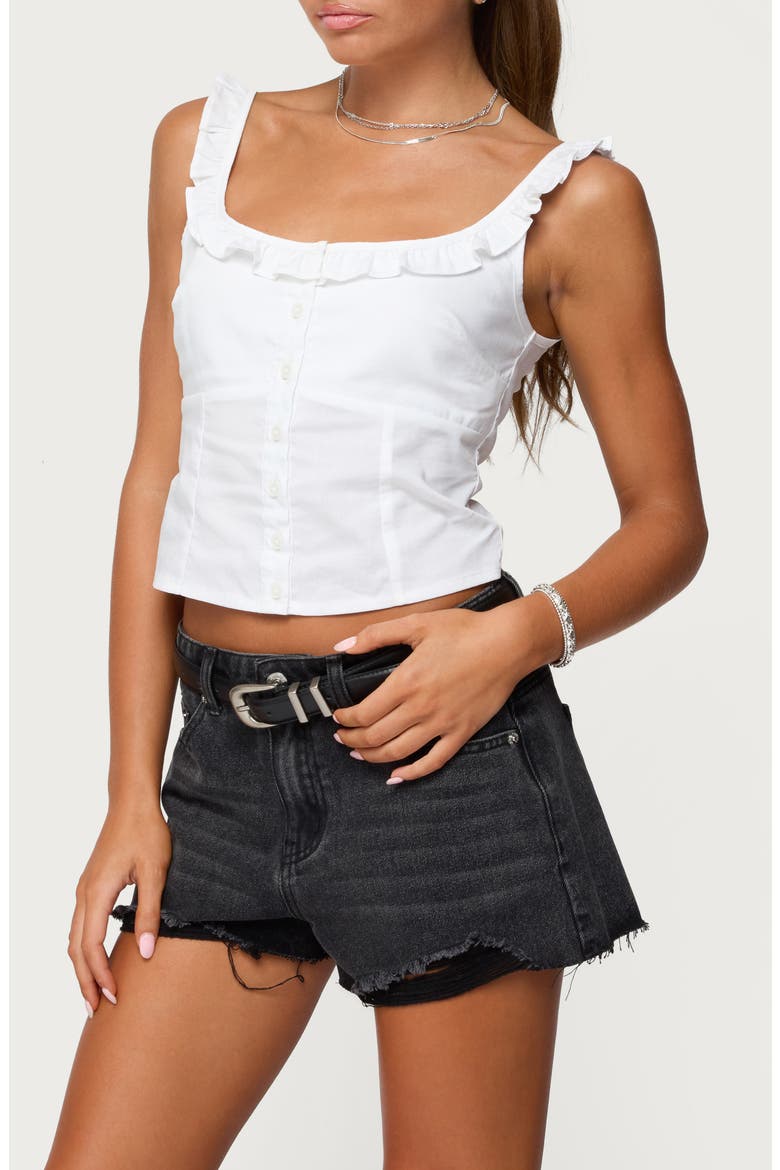 Noga Ruffle Crop Button-Up Shirt, Alternate, color, WHITE