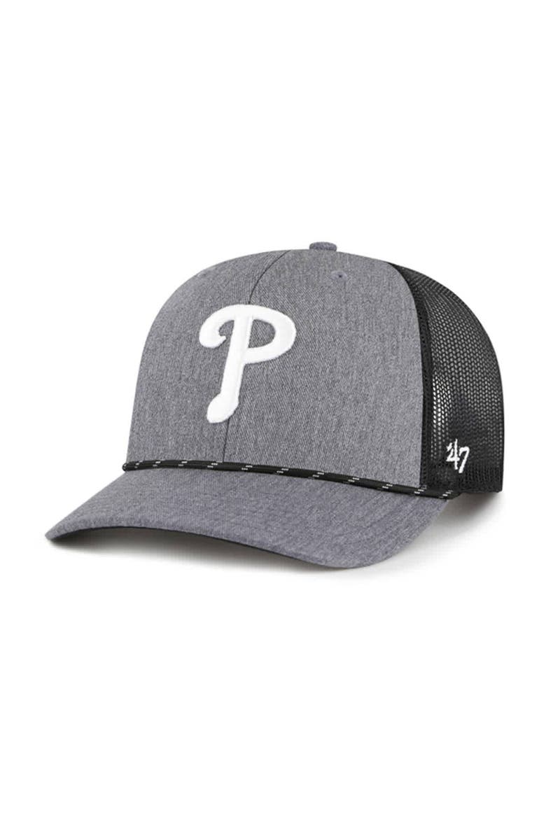 Men's '47 Charcoal Philadelphia Phillies Carbon Rope Trucker Adjustable Hat, Main, color, Charcoal