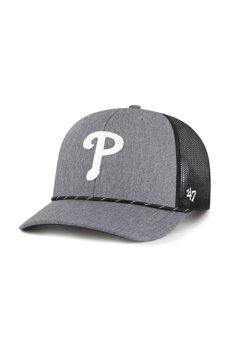 '47 Men's '47 Charcoal Philadelphia Phillies Carbon Rope Trucker Adjustable Hat, Main, color, Charcoal