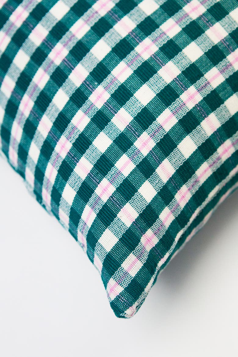 Handwoven Sofia Gingham Pillow, Alternate, color, Dark Teal Green