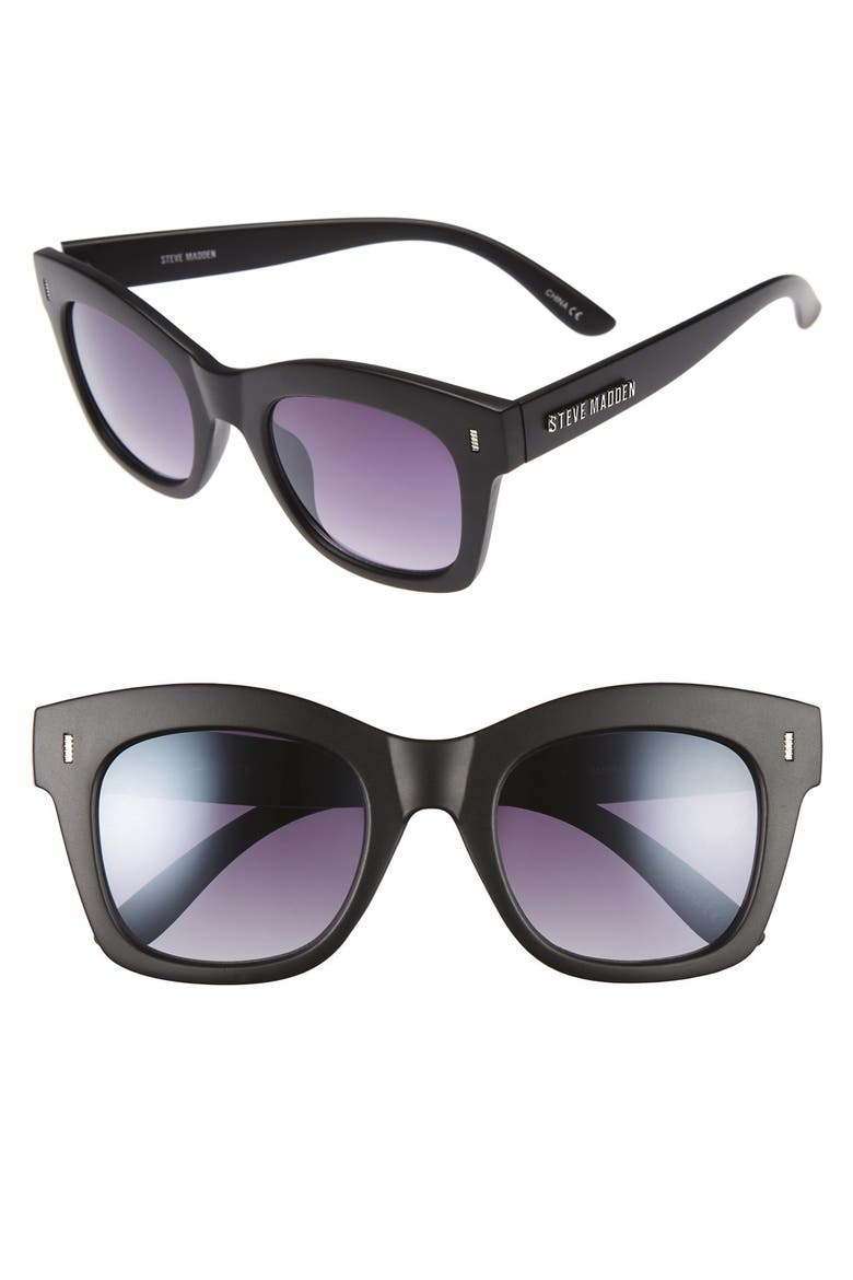50mm Square Retro Sunglasses, Main, color, BLACK