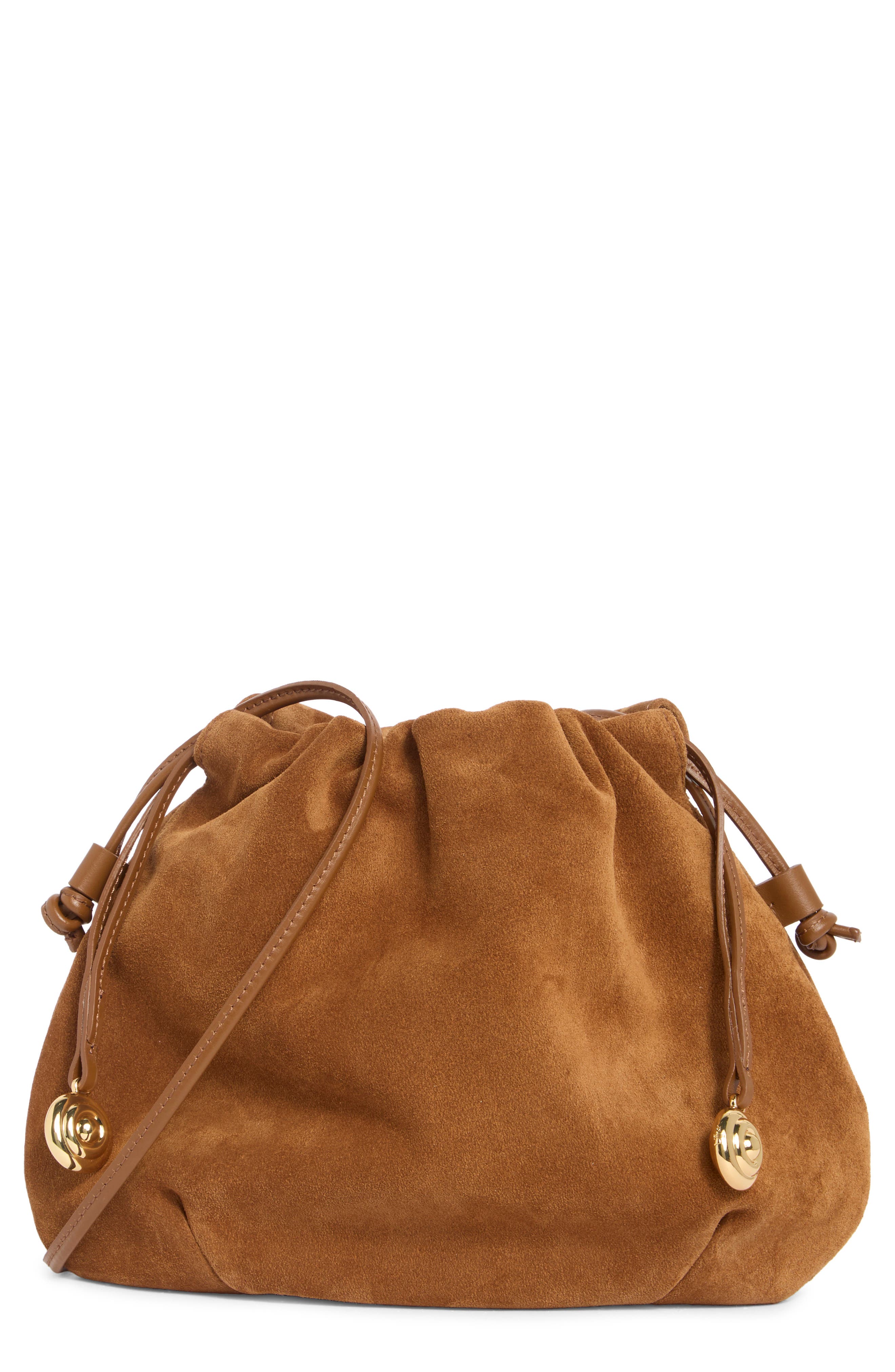 LIFFNER Charm Suede Bucket Bag, Main, color, Saddle Brown