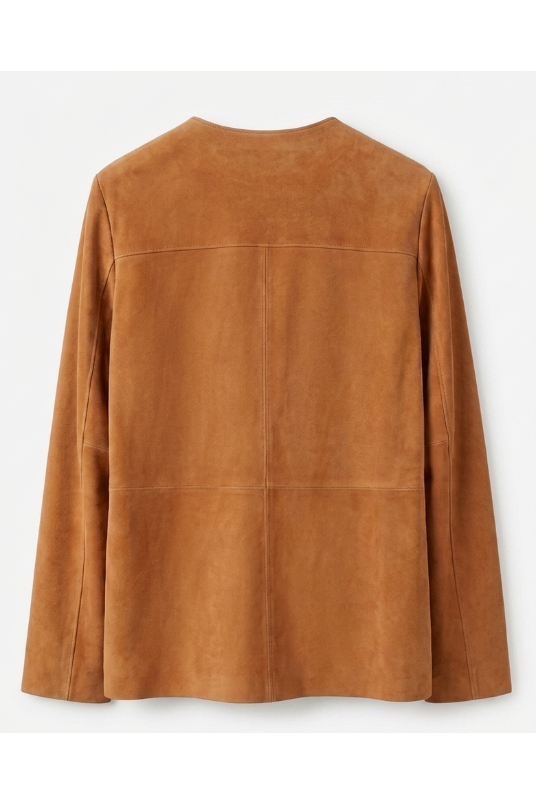Broom Premium Suede Leather Collarless Jacket, Alternate, color, Camel