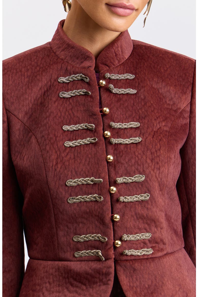 Mandarin Collar Peplum Jacket, Alternate, color, BURGUNDY