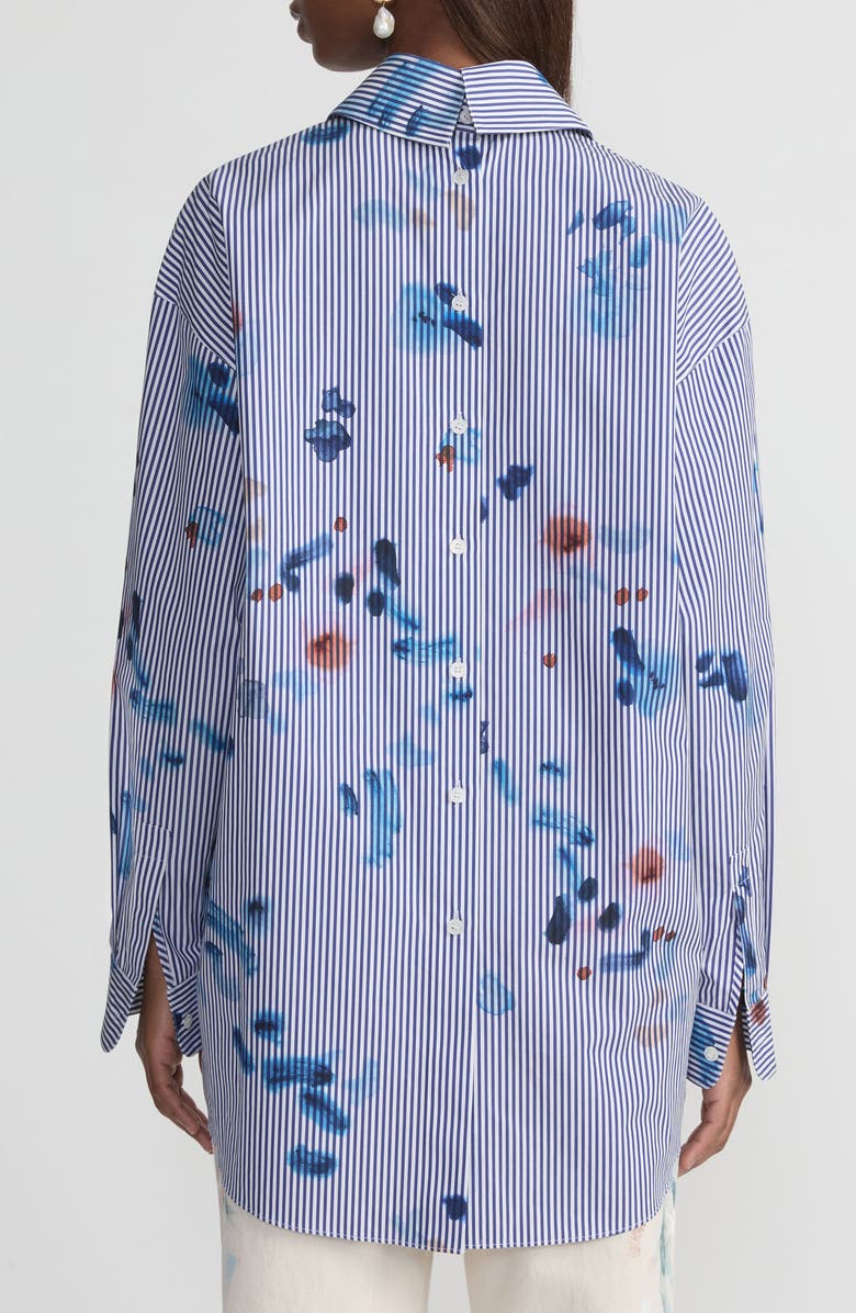 Lafayette 148 New York Paint Splatter Stripe Oversize Portrait Shirt, Alternate, color, Sky Multi