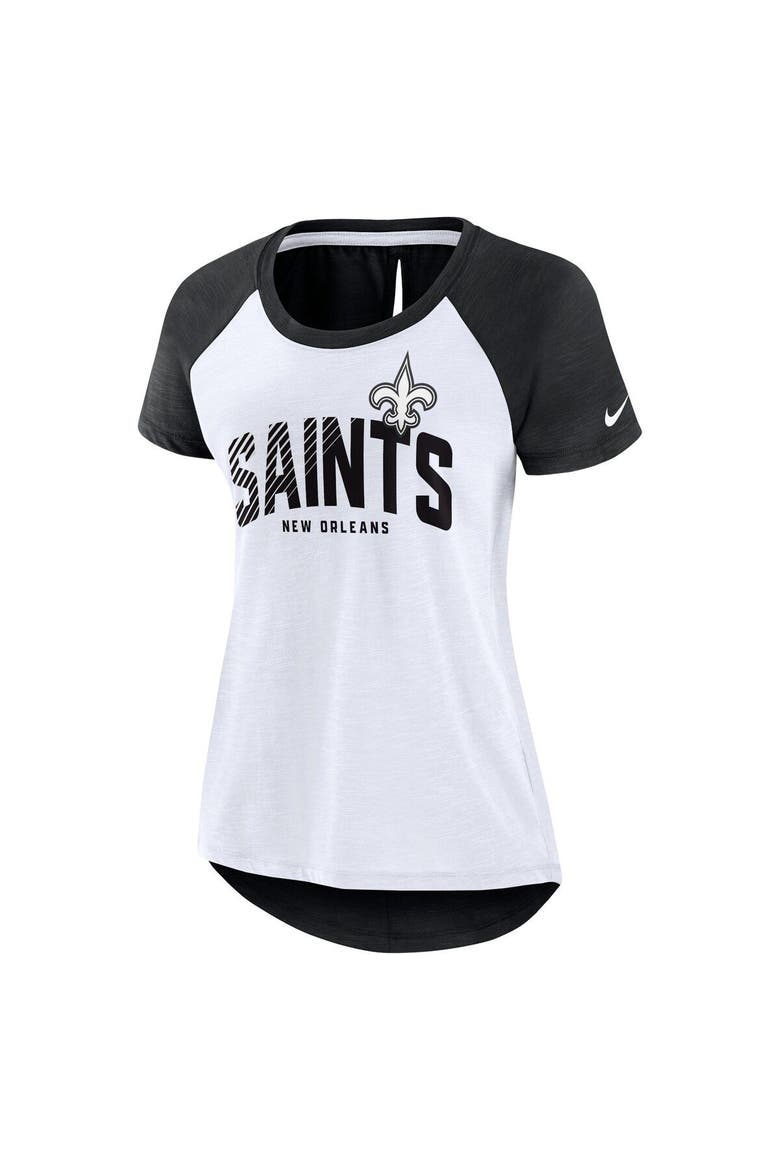 Women's Nike White/Heather Scarlet New Orleans Saints Back Slit Lightweight Fashion T-Shirt, Alternate, color, White