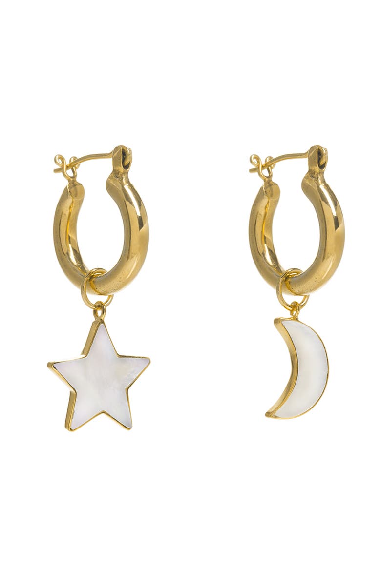 Mini Hoops with Star and Moon, Main, color, Gold