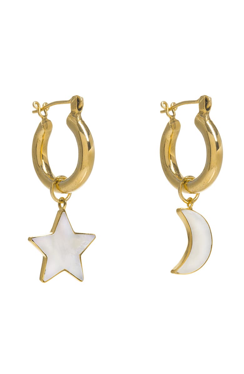 Freya Rose Mini Hoops with Star and Moon, Main, color, Gold