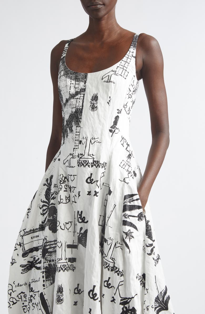 Erdem Print Crushed Cotton Blend Dress, Alternate, color, Helene Smith Print White