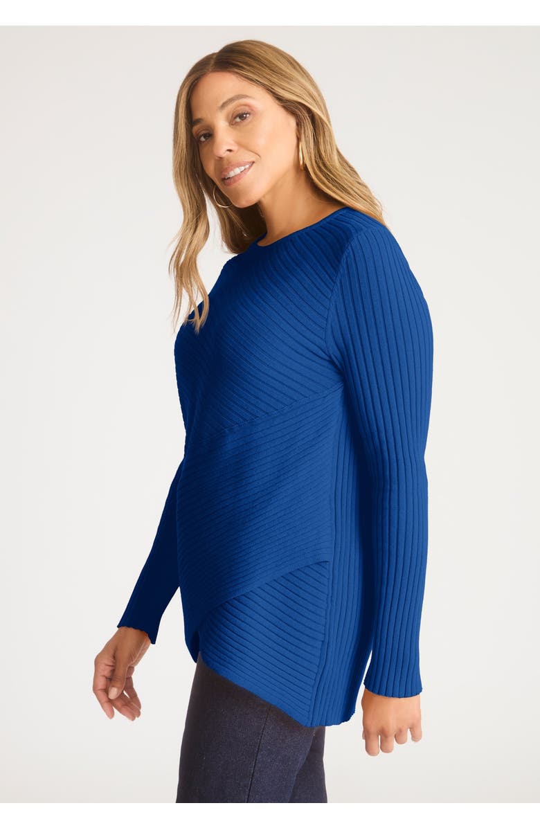 Jessica London Ribbed Crossover Crewneck, Alternate, color, Dark Sapphire