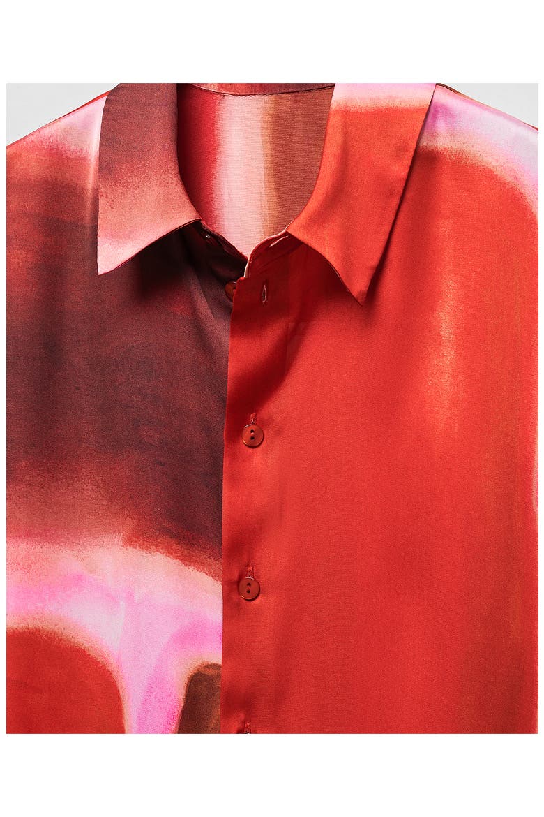 Rothko Print Satin Button-Up Shirt, Alternate, color, RED