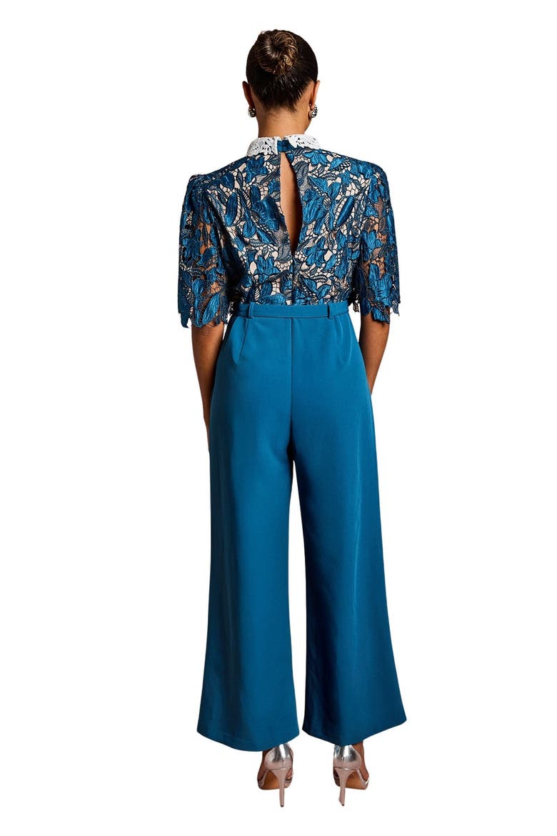 Petite Lace Shirt Short Sleeve Jumpsuit, Alternate, color, Slate Blue