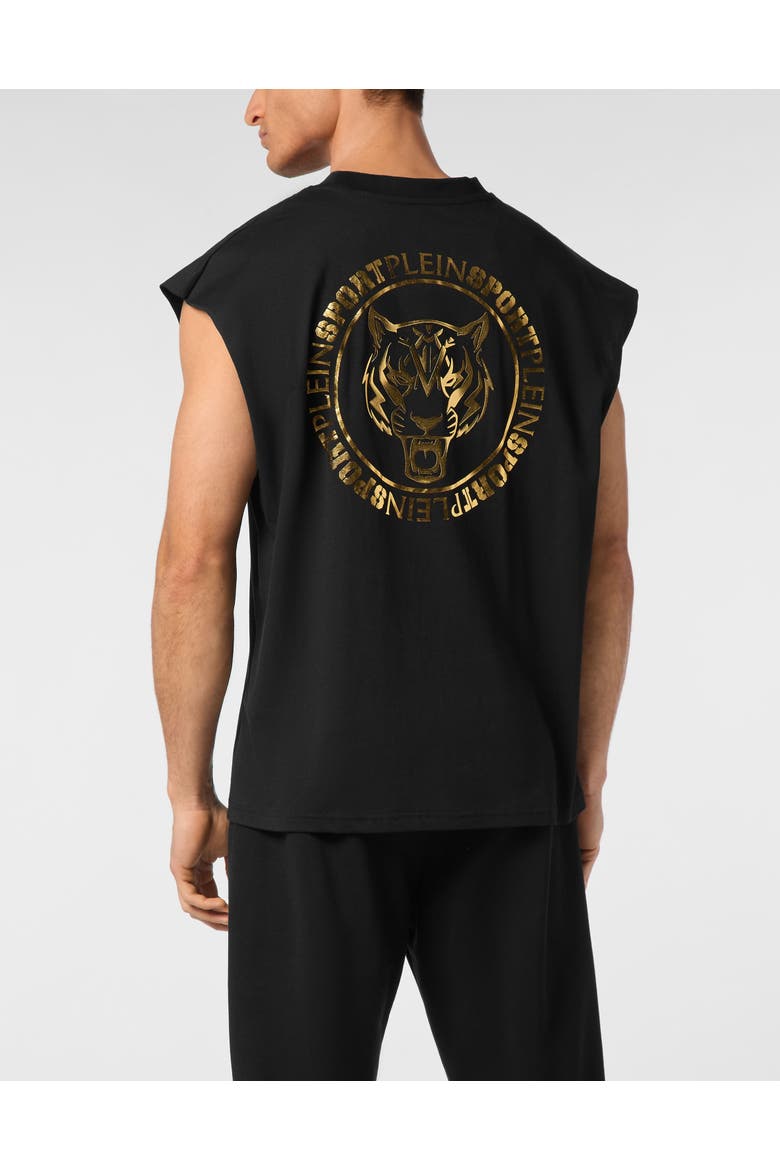 Tanktop T-Shirt Label Men, Alternate, color, black/lightgold