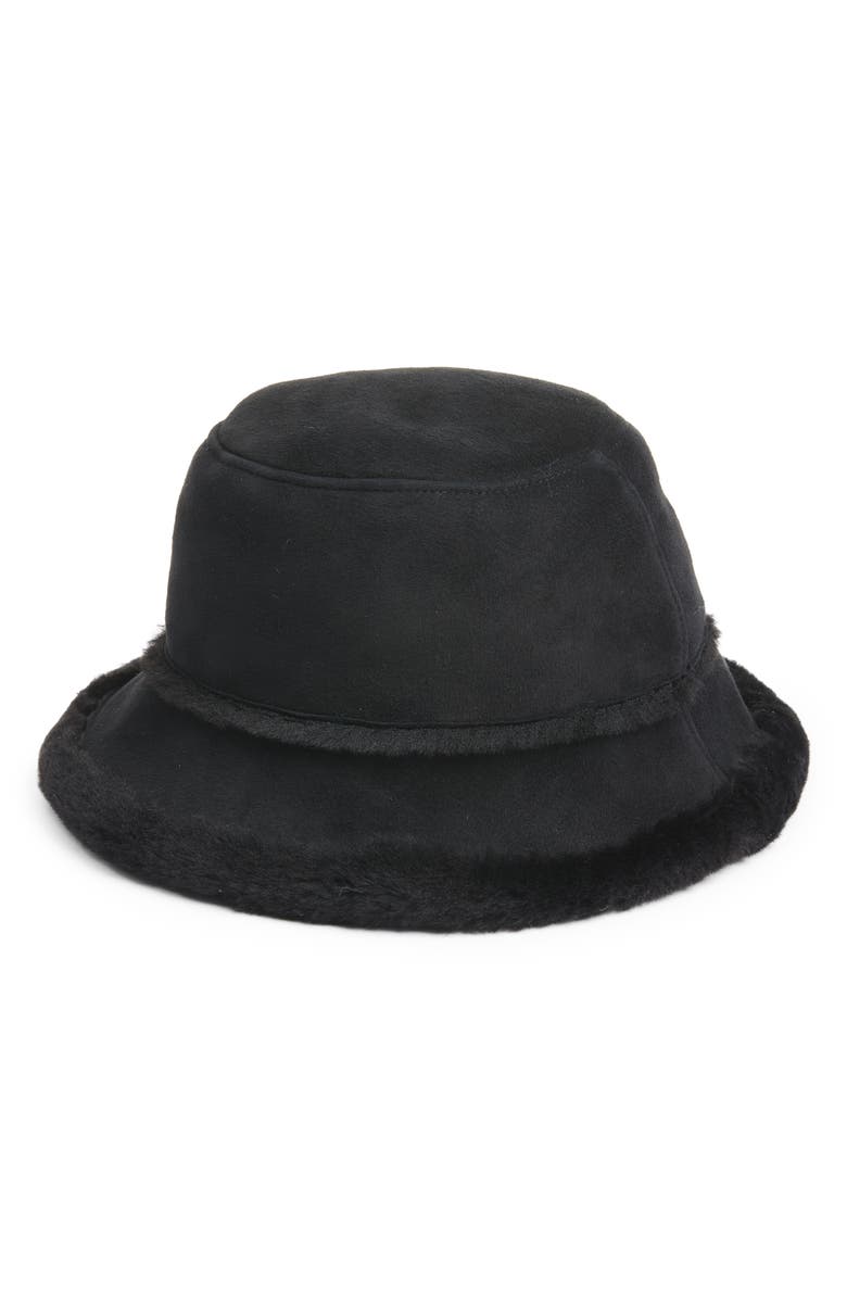 UGG<sup>®</sup> Sheepskin Bucket Hat, Main, color, Black