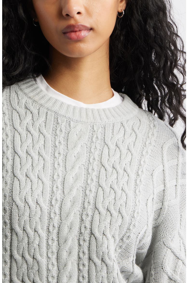 Cable Pullover Sweater, Alternate, color, GREY HEATHER