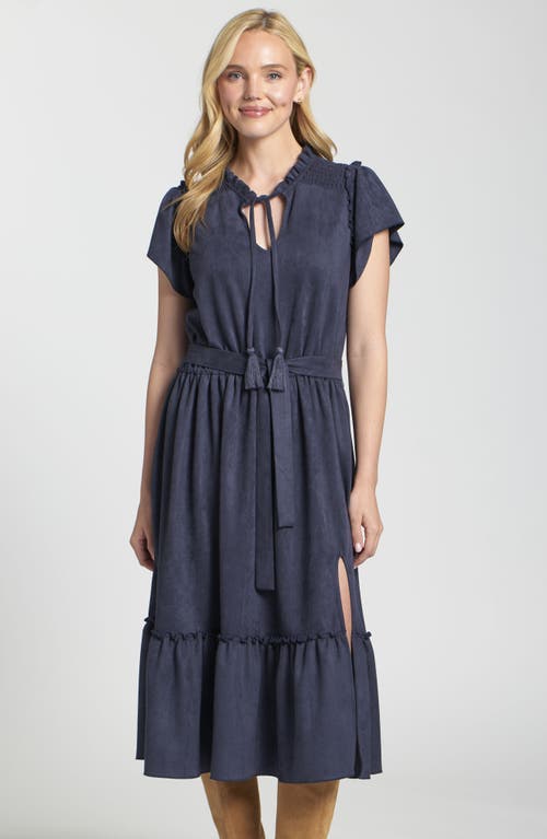 Apny Tiered Midi Dress In Blue