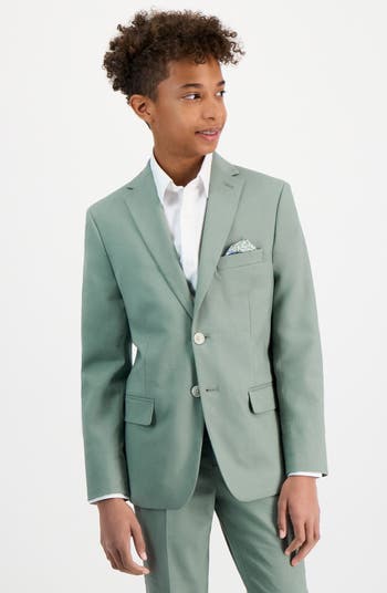 Kids' Solid Green Linen Blend Sport Coat