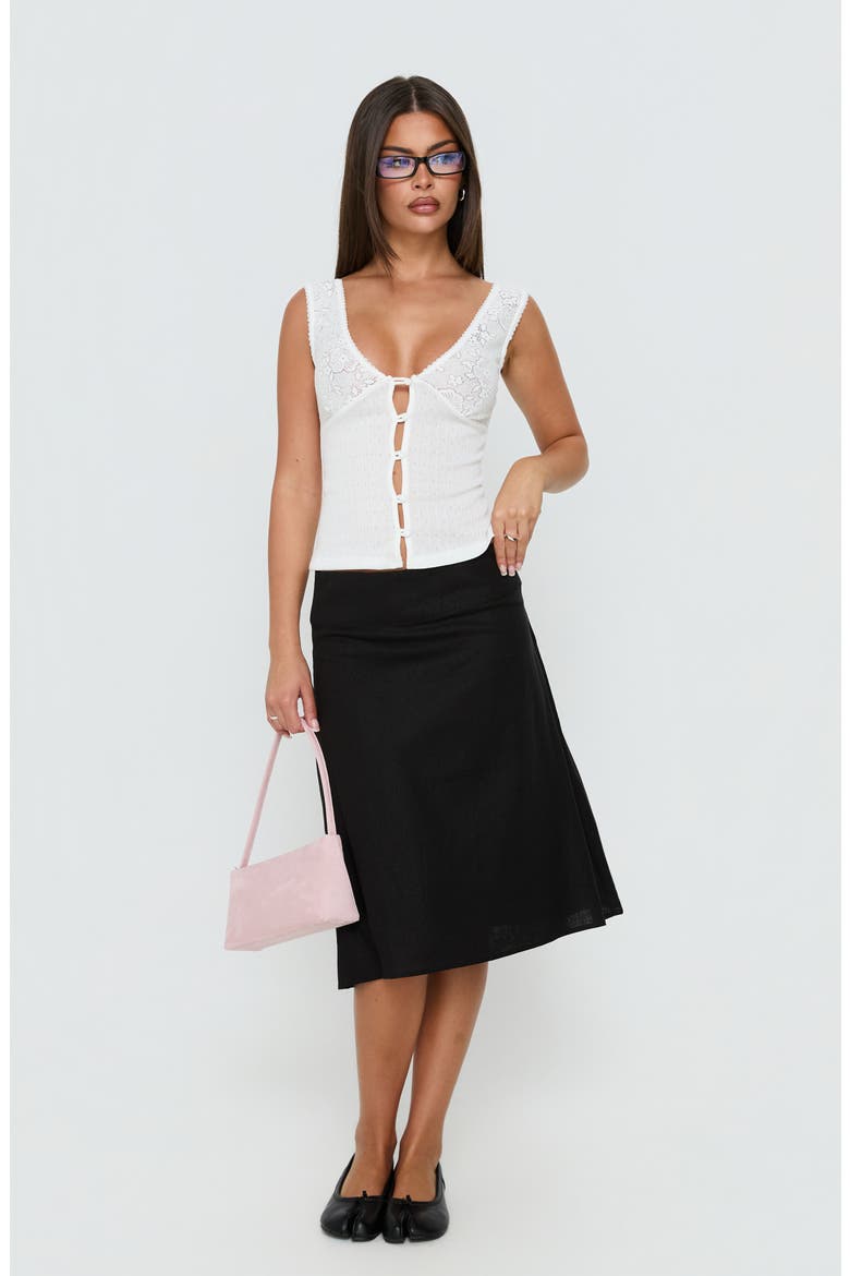 Such Delight Linen Blend Midi Skirt, Alternate, color, BLACK