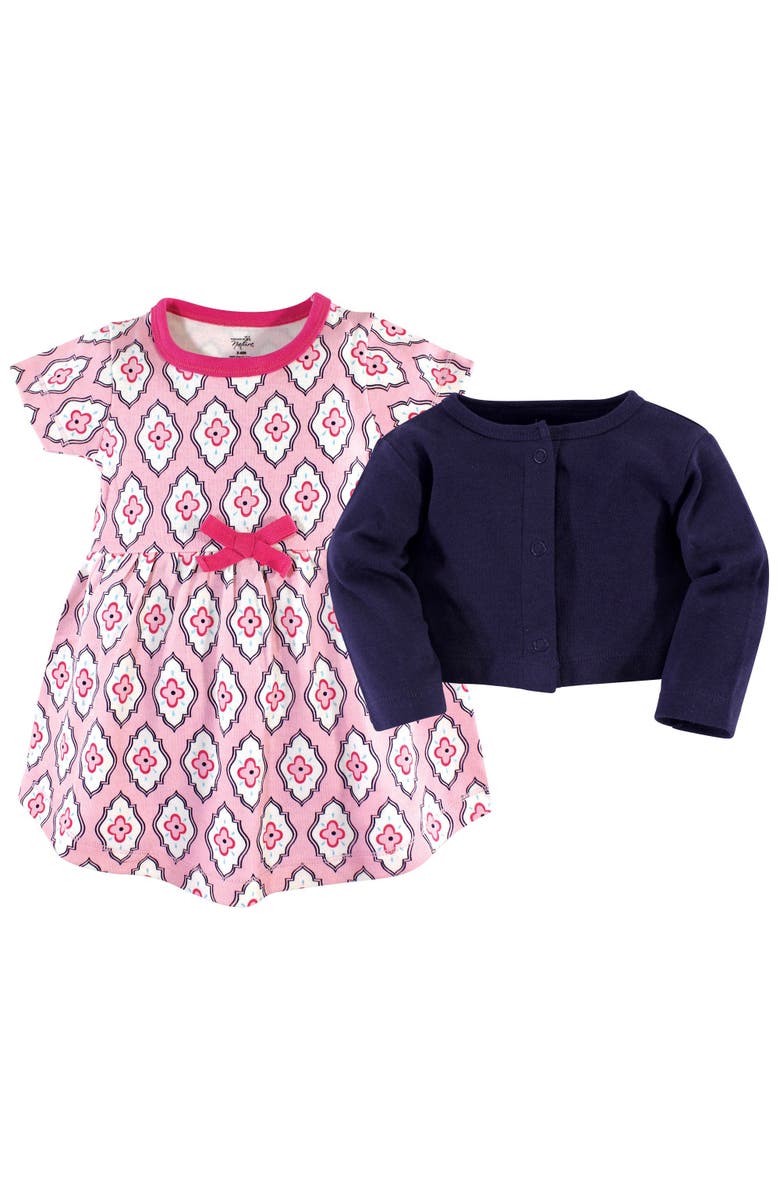 Touched by Nature Organic Cotton Dress and Cardigan, Alternate, color, Trellis
