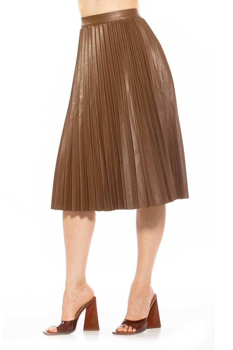 Luca High Waist Pleated Faux Leather Skirt, Alternate, color, BROWN