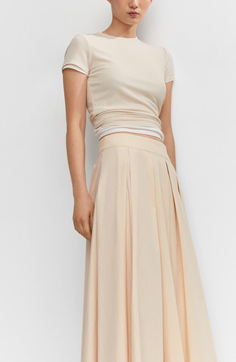 MANGO Pleated Stretch Cotton Blend Midi Skirt, Alternate, color,